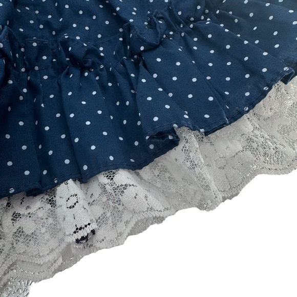 Vintage Hugs & Kisses Navy Blue Polka Dot Lace Rose Flowy Girls Formal Dress 3T - Picture 7 of 12